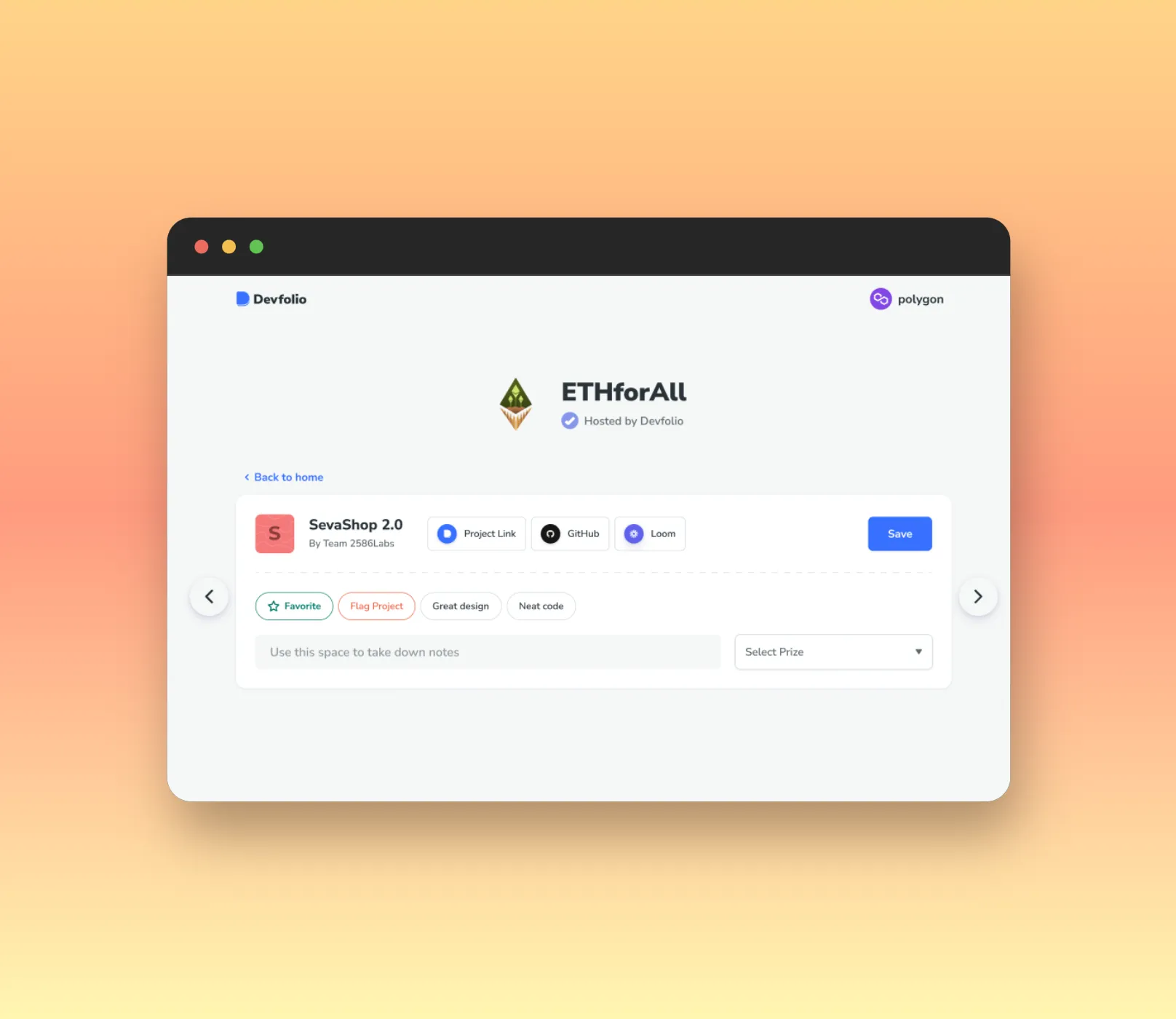 Select relevant prize for the project